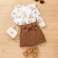 Autumn Girl's Long-sleeved T-shirt Skirt Suit Plant Printing Children's Two-piece Suit Wholesale main image 1