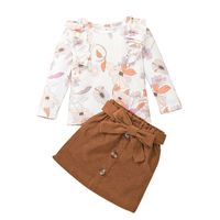 Autumn Girl's Long-sleeved T-shirt Skirt Suit Plant Printing Children's Two-piece Suit Wholesale main image 6