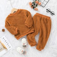 Autumn And Winter Wool Sweater Suit Solid Color Children's Round Neck Top And Trousers Two-piece main image 6