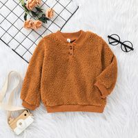 Autumn And Winter Wool Sweater Suit Solid Color Children's Round Neck Top And Trousers Two-piece main image 5