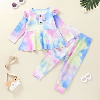 Ropa Para Niños Nueva Moda 2021 Traje De Dos Piezas Con Teñido Anudado Para Niñas Traje De Pantalón Y Top De Manga Larga main image 1