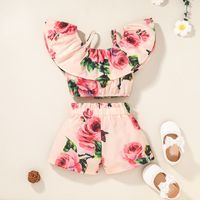 Europäische Und Amerikanische Rosa Hosenträger Shorts Zweiteiliger Anzug Sommer Baby Mädchen Druckanzug main image 3