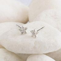 925 Silver Needle Stars Inlaid Zircon Flower Earrings Five-pointed Star Copper Earrings Women main image 4