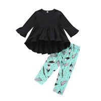 Costume Fille Manches Longues Printemps Et Automne Pantalon Col Rond Noir Deux Pièces Pour Enfants sku image 1