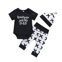 Children's Clothing Baby Long-sleeved Romper Black X Pattern Trousers Three-piece Suit sku image 1