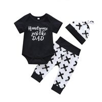 Children's Clothing Baby Long-sleeved Romper Black X Pattern Trousers Three-piece Suit sku image 3