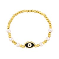 Gold Bead Pearl Beaded Woven Devil Eye Bracelet Dripping Oil Eye Copper Bracelet sku image 3