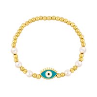 Gold Bead Pearl Beaded Woven Devil Eye Bracelet Dripping Oil Eye Copper Bracelet sku image 4