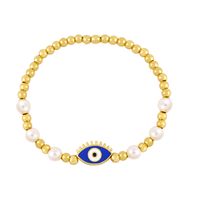 Gold Bead Pearl Beaded Woven Devil Eye Bracelet Dripping Oil Eye Copper Bracelet sku image 5