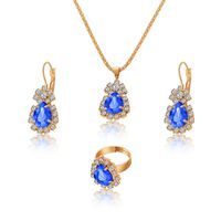 European And American Fashion Water Drop Rhinestone Necklace Earrings Ring Set sku image 1
