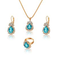 European And American Fashion Water Drop Rhinestone Necklace Earrings Ring Set sku image 2