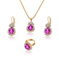 European And American Fashion Water Drop Rhinestone Necklace Earrings Ring Set sku image 3