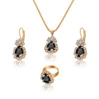 European And American Fashion Water Drop Rhinestone Necklace Earrings Ring Set sku image 4