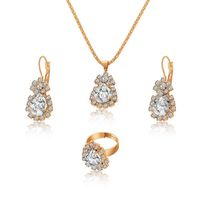 European And American Fashion Water Drop Rhinestone Necklace Earrings Ring Set sku image 5