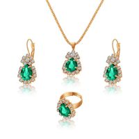 European And American Fashion Water Drop Rhinestone Necklace Earrings Ring Set sku image 6