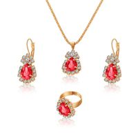 European And American Fashion Water Drop Rhinestone Necklace Earrings Ring Set sku image 7