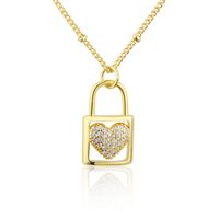 American New Inlaid Zirconium Heart-shaped Lock Copper Necklace sku image 2