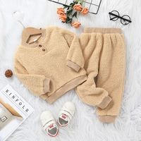 Autumn And Winter Wool Sweater Suit Solid Color Children's Round Neck Top And Trousers Two-piece sku image 6