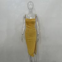 Pencil Skirt Sexy Commute Patchwork Pleated Backless Solid Color Maxi Long Dress sku image 4