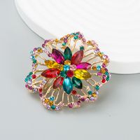 European And American Creative Fashion Color Rhinestone Alloy Hollow Flower Brooch sku image 1