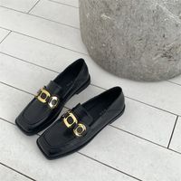 New Fashion Casual Leather Shoes Low-heel Square-toe Metal Chain Women's Single Shoes sku image 2
