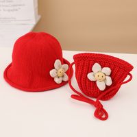 Autumn And Winter New Children's Sunflower Knitted Fisherman Hat Knitted Bag Set sku image 13