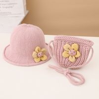 Autumn And Winter New Children's Sunflower Knitted Fisherman Hat Knitted Bag Set sku image 15