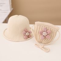 Autumn And Winter New Children's Sunflower Knitted Fisherman Hat Knitted Bag Set sku image 16