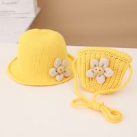 Autumn And Winter New Children's Sunflower Knitted Fisherman Hat Knitted Bag Set sku image 17