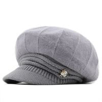 Autumn And Winter Knit Short Brim Caps Plus Velvet Warmth Riding Fashion New Rabbit Fur Beret Hat Wholesale sku image 1