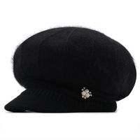 Autumn And Winter Knit Short Brim Caps Plus Velvet Warmth Riding Fashion New Rabbit Fur Beret Hat Wholesale sku image 3