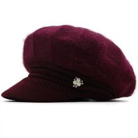 Autumn And Winter Knit Short Brim Caps Plus Velvet Warmth Riding Fashion New Rabbit Fur Beret Hat Wholesale sku image 5