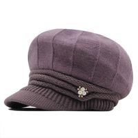 Autumn And Winter Knit Short Brim Caps Plus Velvet Warmth Riding Fashion New Rabbit Fur Beret Hat Wholesale sku image 6