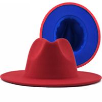 Outer Red Inner Rose Red Felt Hat Fashion Double-sided Color Matching Hat Flat Brim Jazz Hat sku image 1