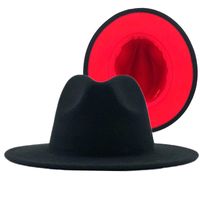 Outer Red Inner Rose Red Felt Hat Fashion Double-sided Color Matching Hat Flat Brim Jazz Hat sku image 7