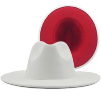 Outer Red Inner Rose Red Felt Hat Fashion Double-sided Color Matching Hat Flat Brim Jazz Hat sku image 8