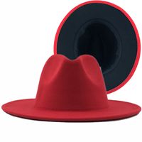 Outer Red Inner Rose Red Felt Hat Fashion Double-sided Color Matching Hat Flat Brim Jazz Hat sku image 10