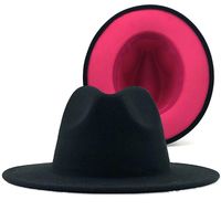 Outer Red Inner Rose Red Felt Hat Fashion Double-sided Color Matching Hat Flat Brim Jazz Hat sku image 13