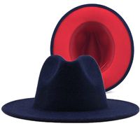 Outer Red Inner Rose Red Felt Hat Fashion Double-sided Color Matching Hat Flat Brim Jazz Hat sku image 15