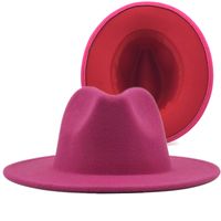 Outer Red Inner Rose Red Felt Hat Fashion Double-sided Color Matching Hat Flat Brim Jazz Hat sku image 16
