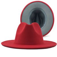 Outer Red Inner Rose Red Felt Hat Fashion Double-sided Color Matching Hat Flat Brim Jazz Hat sku image 18