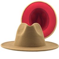 Outer Red Inner Rose Red Felt Hat Fashion Double-sided Color Matching Hat Flat Brim Jazz Hat sku image 22