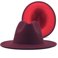 Outer Red Inner Rose Red Felt Hat Fashion Double-sided Color Matching Hat Flat Brim Jazz Hat sku image 23