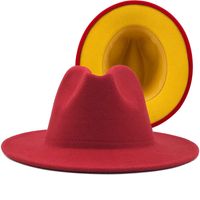 Outer Red Inner Rose Red Felt Hat Fashion Double-sided Color Matching Hat Flat Brim Jazz Hat sku image 24