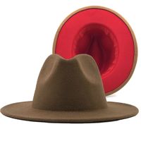 Outer Red Inner Rose Red Felt Hat Fashion Double-sided Color Matching Hat Flat Brim Jazz Hat sku image 29