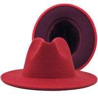 Outer Red Inner Rose Red Felt Hat Fashion Double-sided Color Matching Hat Flat Brim Jazz Hat sku image 31