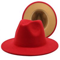 Outer Red Inner Rose Red Felt Hat Fashion Double-sided Color Matching Hat Flat Brim Jazz Hat sku image 32