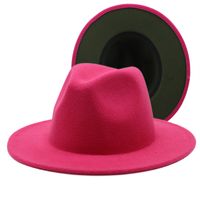 Outer Red Inner Rose Red Felt Hat Fashion Double-sided Color Matching Hat Flat Brim Jazz Hat sku image 35
