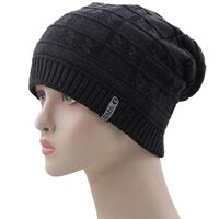 New Style Plus Velvet White Five-star Cloth Label Wave Pattern Pullover Hat Knitted Woolen Hat sku image 2