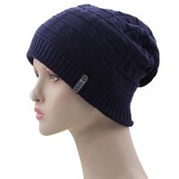 New Style Plus Velvet White Five-star Cloth Label Wave Pattern Pullover Hat Knitted Woolen Hat sku image 3